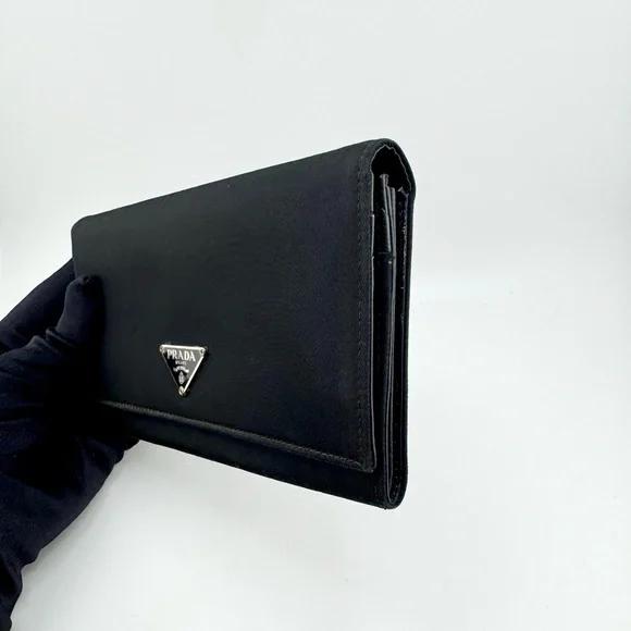 Prada Tessuto Continental Long Wallet Black Nylon & Leather w/ Silver Hardware - Picture 7 of 13